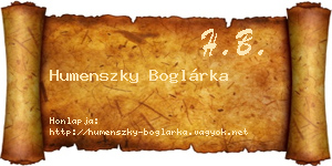 Humenszky Boglárka névjegykártya